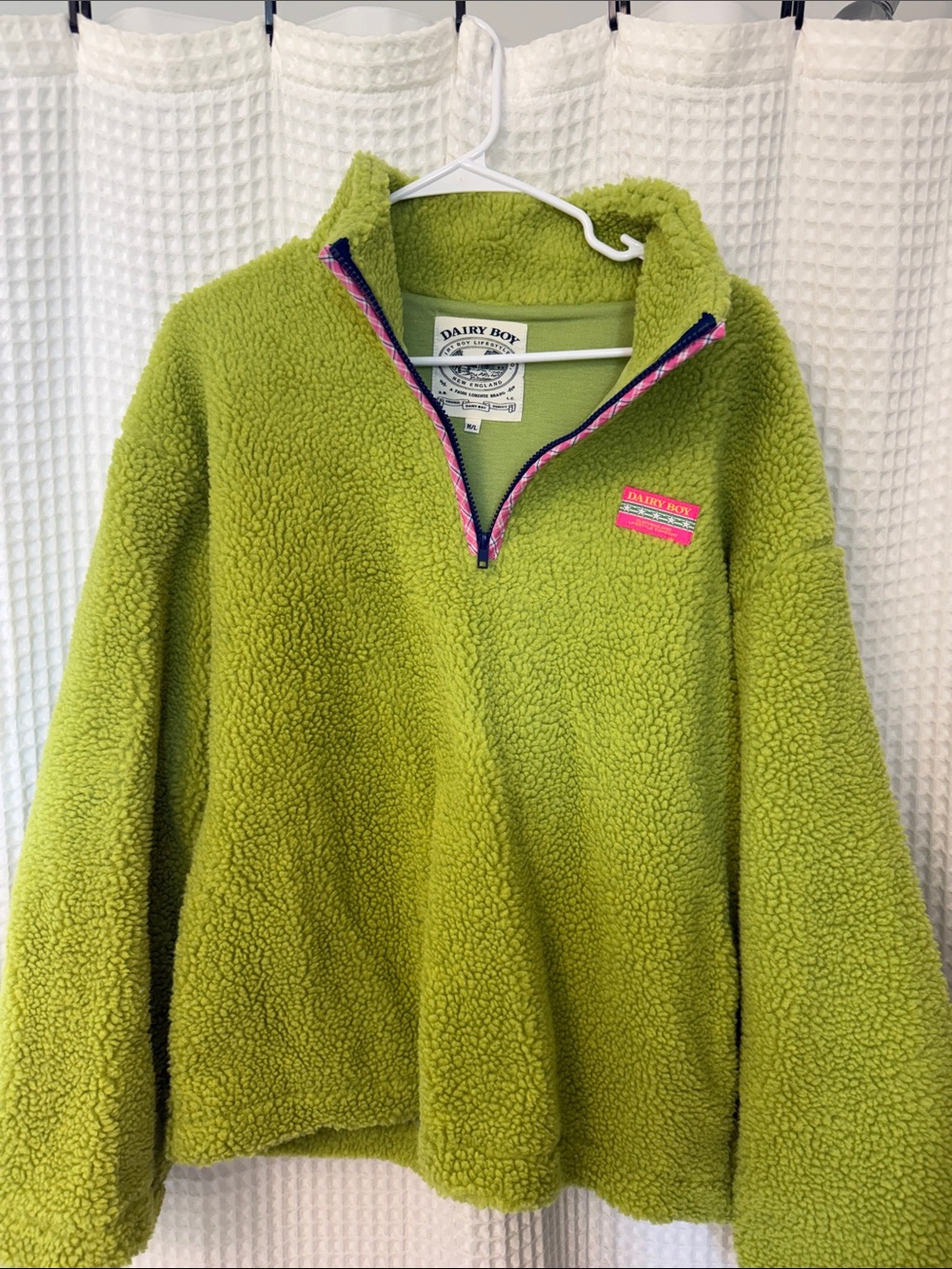 DAIRY BOY Women's Lime Green Sherpa Teddy Quarter-Zip Jacket